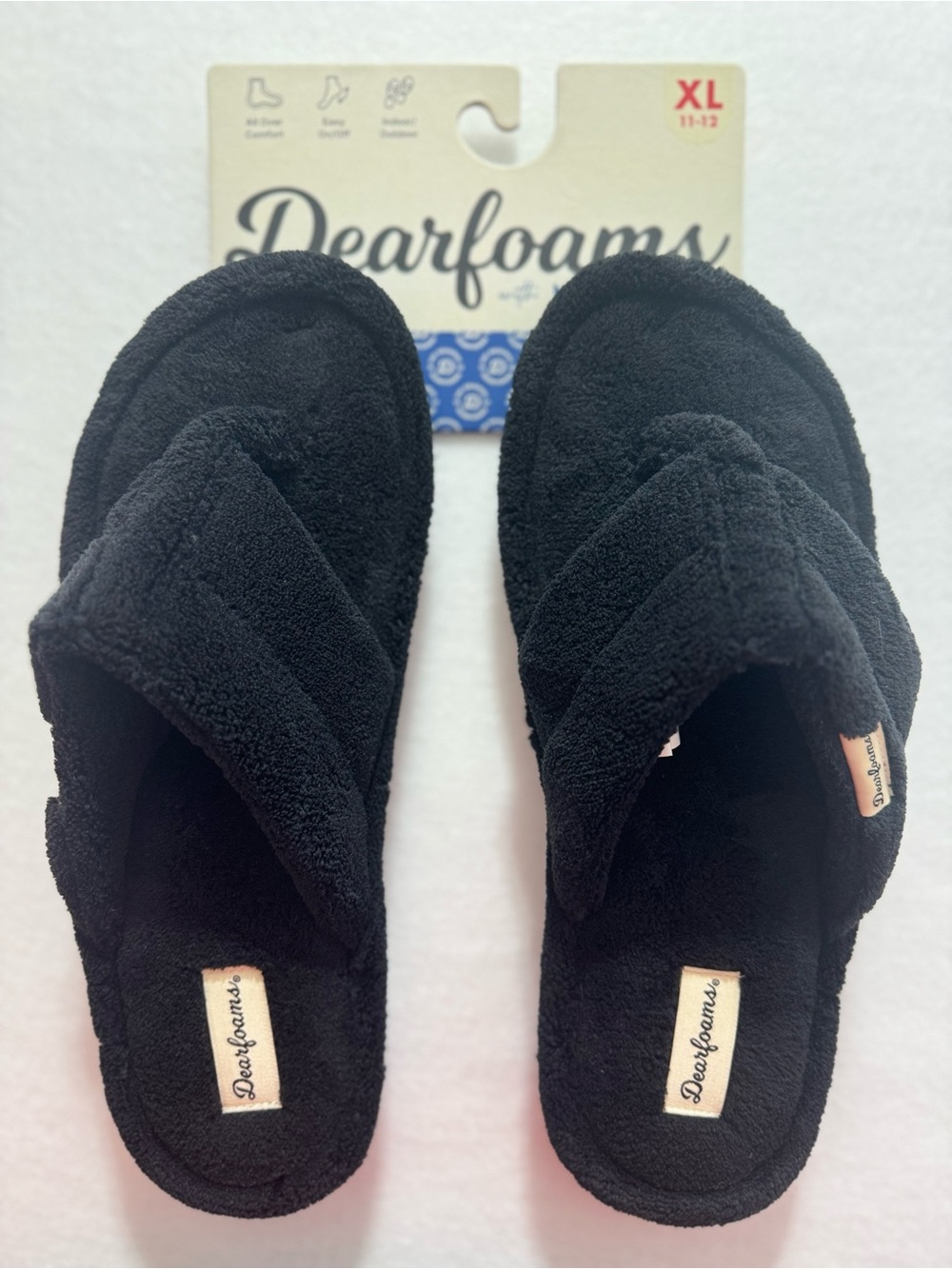 NWT Dearfoams Black Memory Foam Slide Slippers Size XL 11-12